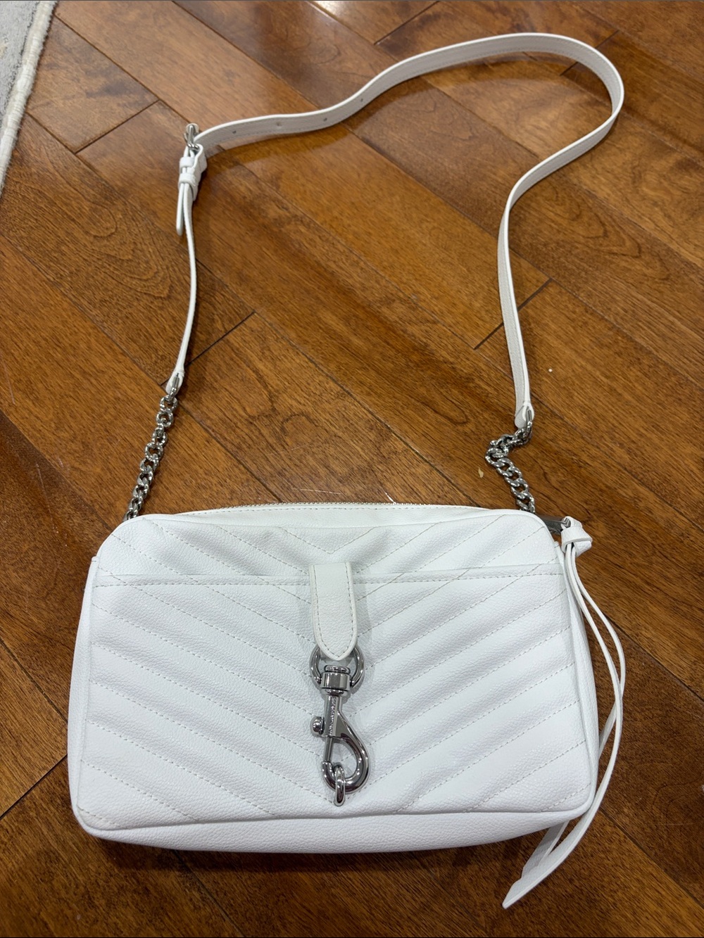 Rebecca Minkoff White Quilted Crossbody Bag with Silver Hardware